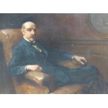 LATE 19th CENTURY ENGLISH SCHOOL PORTRAIT OF DISTINGUISHED SEATED GENTLEMAN, SIGNED INDISTINCTLY OIL