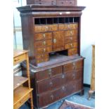 AN 18th CENTURY AND LATER WALNUT CABINET ON CHEST WITH MULTI DRAWER FITTED UPPER SECTIONS. H 169 X