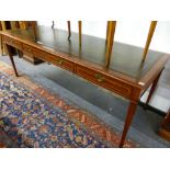 A GOOD QUALITY REGENCY STYLE WALNUT AND INLAID LARGE THREE DRAWER WRITING TABLE, BY NORFOLK MANOR