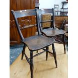 A PAIR OF VICTORIAN OXFORD TURNED RAILBACK SIDE CHAIRS.