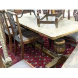 AN ANTIQUE OAK REFECTORY TABLE ON BALUSTER LEGS. H 72 X W 185 X D 84cms.