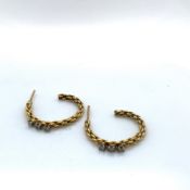 A PAIR OF WOVEN DIAMOND HOOP EARRINGS. UNHALLMARKED, ASSESSED AS 18ct GOLD. MEASUREMENT 2.3cms.