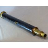 A TELESCOPE WITH 10cms. OBJECTIVE AND TAKING A BRASS BARRELED SIGHTING TELESCOPE. W 35cms. THE