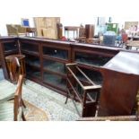 AN UNUSUAL GLOBE WERNICKE STYLE THREE TIER FIVE SECTION MAHOGANY BOOKCASE UNIT, EACH MAIN SECTION