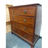 AN EDWARDIAN SATIN WOOD BANDED MAHOGANY CHEST OF TWO SHORT AND THREE GRADED LONG DRAWERS ON
