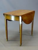 A GEORGIAN FRUITWOOD CROSS BANDED OVAL PEMBROKE TABLE WITH A DRAWER TO ONE END, THE SQUARE