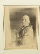 EDMUND BLAMPIED (1886-1966) PORTRAIT OF AN ARTIST, PENCIL SIGNED AND INSCRIBED PRINT. 36 x 26cms