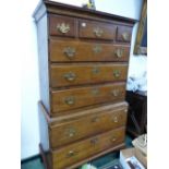 A GEORGE III OAK AND PINE TALLBOY CHEST ON CHEST, ON BRACKET FEET