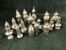 SIXTEEN SILVER PEPPERS, VARIOUSLY HALLMARKED