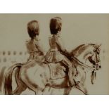 RAOUL MILLAIS (1901-1999 ) ARR. HORSE GUARDS, SIGNED, WATERCOLOUR DRAWING. 25 x 22cms