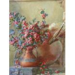 EARLY 20th C. ENGLISH SCHOOL TWO FLORAL STILL LIFES, WATERCOLOURS. 59 x 40cms (2)