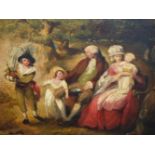 18th/19th CENTURY ENGLISH SCHOOL, A FAMILY SEATED IN PARKLAND, OIL ON CANVAS 32 x 38 cms