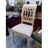 A PAINTED WINE TABLE AND SIX DINING CHAIRS