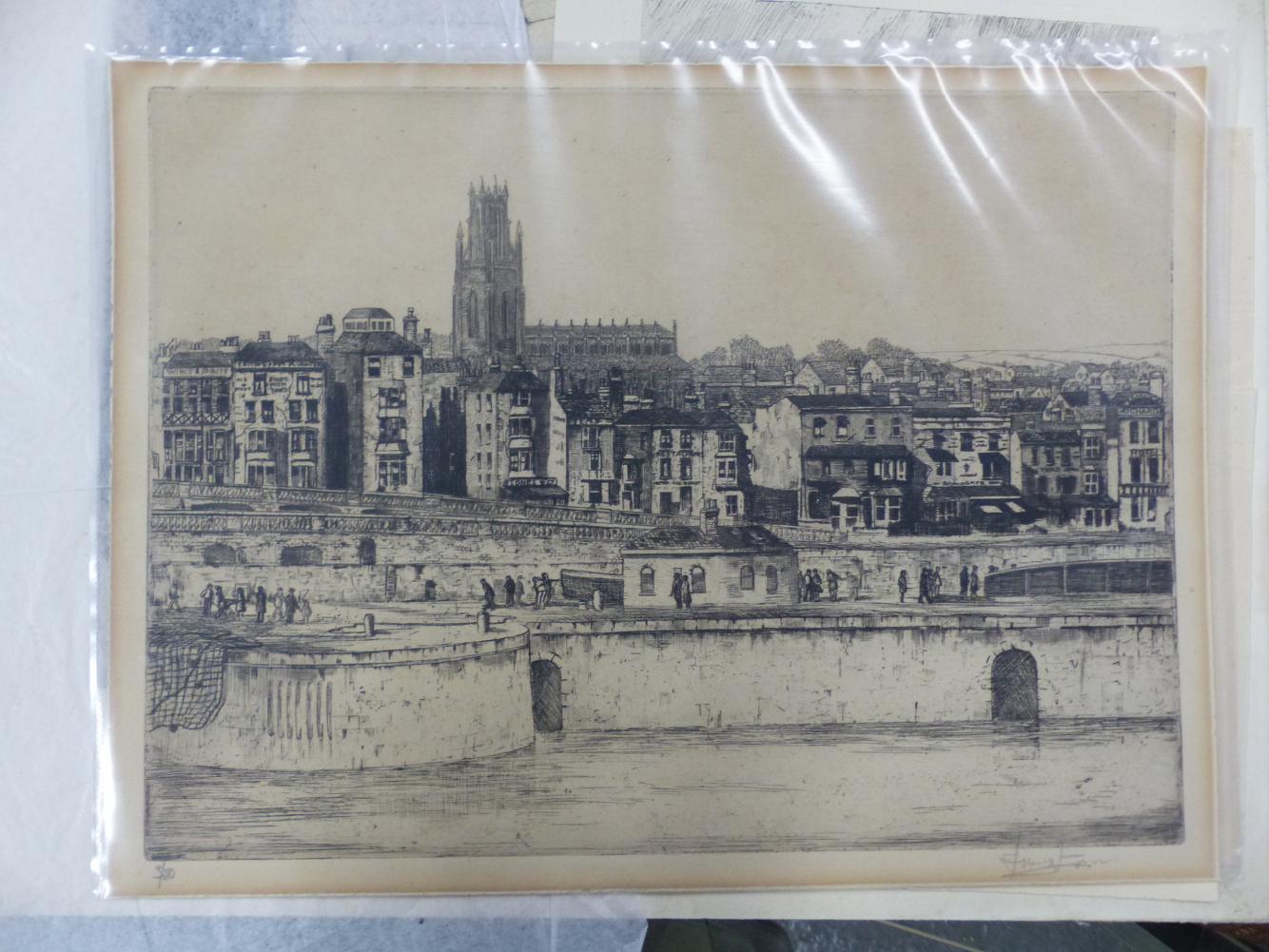 FIVE 20th C. ETCHINGS OF CONTINENTAL TOWN VIEWS, MOST PENCIL SIGNED OR INSCRIBED INCLUDING CHARLES - Image 2 of 5