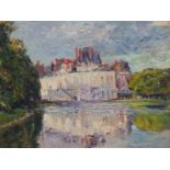 ALEXANDER JAMIESON ( 1873-1937) THE PALACE OF FONTAINEBLEAU, SIGNED, EXTENSIVELY SIGNED VERSO, OIL