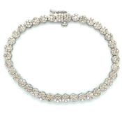 A 9ct WHITE GOLD HALLMARKED DIAMOND MULTI CLUSTER TENNIS BRACELET. APPROX DIAMOND WEIGHT AS STATED