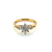 A DIAMOND FLORAL CLUSTER RING. THE FLORAL DESIGN CONSISTING OF EIGHT MARQUISE CUT DIAMONDS WITH