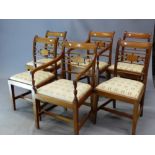 A SET OF EIGHT EARLY 19th C. FRUITWOOD AND MAHOGANY DINING CHAIRS INCLUDING TWO WITH ARMS, EACH BAC
