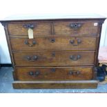 A GEORGE III AND LATER MAHOGANY FIVE DRAWER CHEST WITH CANTED PILASTER DECORATION. H 85 X W 105 X D