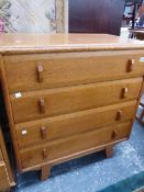A MID CENTURY HEAL'S OAK SMALL CHEST OF DRAWERS. H 84 X W 76 X D 46cms.