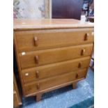 A MID CENTURY HEAL'S OAK SMALL CHEST OF DRAWERS. H 84 X W 76 X D 46cms.