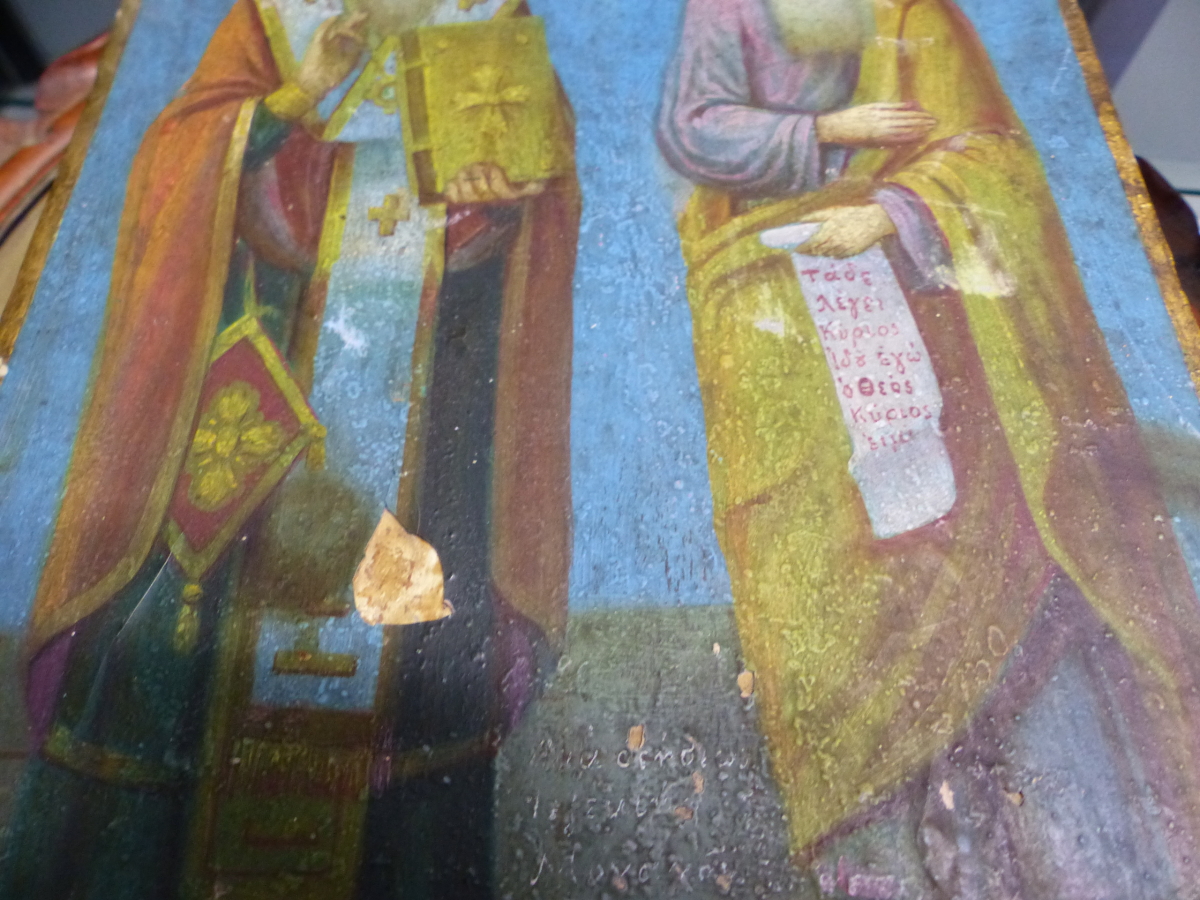 A VINTAGE RUSSIAN ICON DEPICTING TWO SAINTS - Image 4 of 11