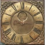 AN 18th CENTURY BRASS FACE SINGLE HAND 30 HOUR CLOCK BY WALTER PRESTIDGE OF EYDON, LATER CASED IN
