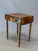 A REGENCY MAHOGANY DROP FLAP WRITING AND SEWING TABLE IN THE GILLOWS MANNER WITH A FITTED D