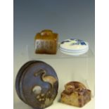 TWO CHINESE SOAPSTONE SEALS, ONE CUT WITH CHARACTERS, THE OTHER SURMOUNTED BY A LION, A CHINESE BLUE