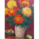 PHILIP NAVIASKY (20th C. ENGLISH SCHOOL) ARR. FLORAL TABLE TOP STILL LIFE, SIGNED, OIL ON BOARD. 75