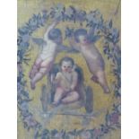 AN INTERESTING GROUP OF FOUR LATE 19th CENTURY PAINTED AND GILT PANELS OF PUTTI WITHIN FLORAL