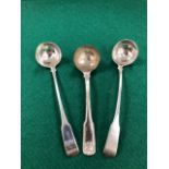 A PAIR OF SILVER FIDDLE PATTERN TODDY LADLES BY WILLIAM HANNAY, EDINBURGH 1811 TOGETHER WITH A