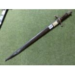 A PORTUGUESE MODEL 1886 SWORD BAYONET, CONTAINED IN ITS STEEL SCABBARD.