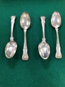 A SET OF FOUR GEORGE IV SILVER KINGS PATTERN TABLE SPOONS BY ELEY AND FEARN, LONDON 1822, EACH