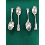 A SET OF FOUR GEORGE IV SILVER KINGS PATTERN TABLE SPOONS BY ELEY AND FEARN, LONDON 1822, EACH