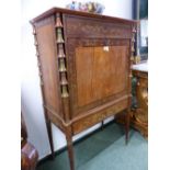 A 19th C. PAINTED SATIN WOOD SECRETAIRE A ABATTANT, A DRAWER ABOVE AND BELOW THE FALL PAINTED WITH
