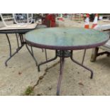 TWO GLASS TOP GARDEN TABLES AND RETRO KITCHEN TABLE