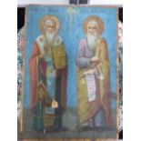 A VINTAGE RUSSIAN ICON DEPICTING TWO SAINTS