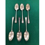 A SET OF SIX GEORGE II SILVER OLD ENGLISH PATTERN DESSERT SPOONS BY SUMNER AND CROSSLEY, LONDON