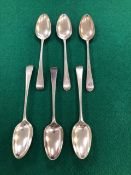 A SET OF SIX GEORGE II SILVER OLD ENGLISH PATTERN DESSERT SPOONS BY SUMNER AND CROSSLEY, LONDON