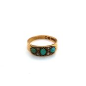 A VICTORIAN ANTIQUE HALLMARKED 15ct GOLD TURQUOISE AND SEED PEARL HALF HOOP RING. DATED 1880,