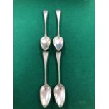 A SET OF FOUR GEORGE III SILVER OLD ENGLISH PATTERN TABLE SPOONS BY ALEX HENDERSON, EDINBURGH 1804