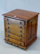A 19th C. TEAK CHINESE EXPORT TABLE TOP COLLECTORS CHEST OF SIX DRAWERS. W 45 x D 39 x H 50cms.