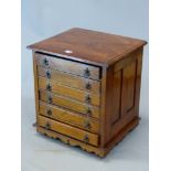 A 19th C. TEAK CHINESE EXPORT TABLE TOP COLLECTORS CHEST OF SIX DRAWERS. W 45 x D 39 x H 50cms.