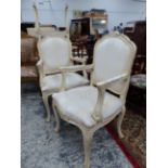 A SET OF FOUR FRENCH STYLE PAINTED ARMCHAIRS