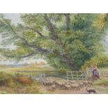 ATTRIBUTED TO MILES BIRKETT-FOSTER (1825-1899 ) HERDING THE SHEEP, MONOGRAMMED, WATERCOLOUR. 23 x 3