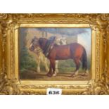 CHARLES TOWNE (1763-1840 ) A PAIR OF PAINTINGS, TWO CART HORSES AND COWS, SIGNED OIL ON BOARD 12 x 1