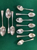 A SET OF TEN GEORGE III SILVER OLD ENGLISH PATTERN TABLE SPOONS BY THOMAS BARBER, LONDON 1816,