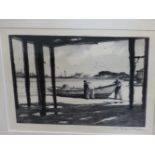 GORDON GRANT (1875-1962) SHADOW OF THE DOCK,, PENCIL SIGNED LITHOGRAPH. 27 x 35cms