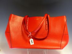 A ASPINAL OF LONDON RED LEATHER TOTE BAG. W 46 H 27 cms.